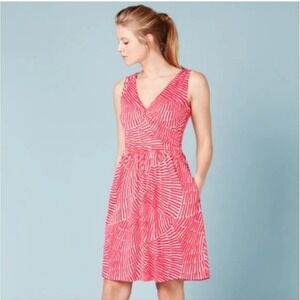 Boden Geometric‎ Faux Wrap Dress Size 8 R Womens Red White Stretch Sleeveless